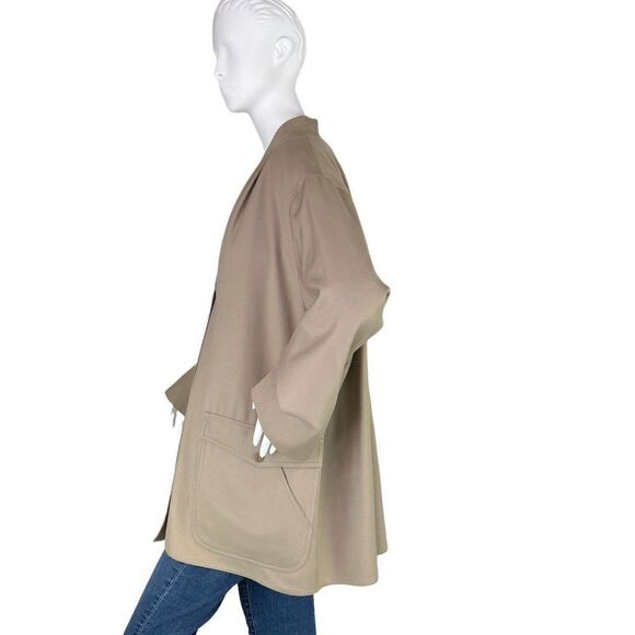 Max Mara Vtg Lightweight Virgin Wool Twill Mid-Length Button Up Tan Coat Sz 6 - Picture 3 of 15